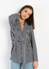 Black White Stripe Blazer Jacket with Collar and Wrapround Belt by Linu Uk 10-14