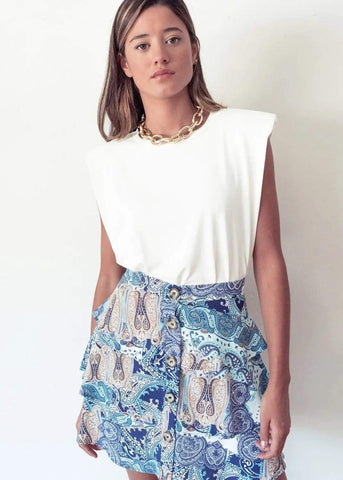 Blue Floral Mini to Mid Length Layered Skirt by Linu Uk 10-12