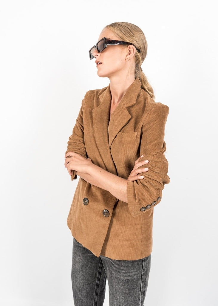 Brown Corduroy Jacket Blazer with Double-breasted Buttons by Linu Uk 12-14