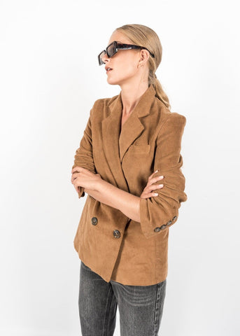 Brown Corduroy Jacket Blazer with Double-breasted Buttons by Linu Uk 12-14