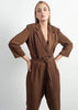 Brown Loose Fit Jumpsuit with Belt and Lapel Style Collar by Linu