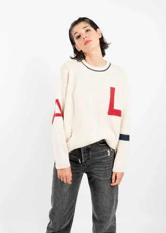 Distressed Ripped Style Preppy Sweater in off White by Linu