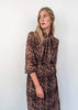 Fitted Animal Print Dress with Neck Tie Bow and Half Sleeve by Linu