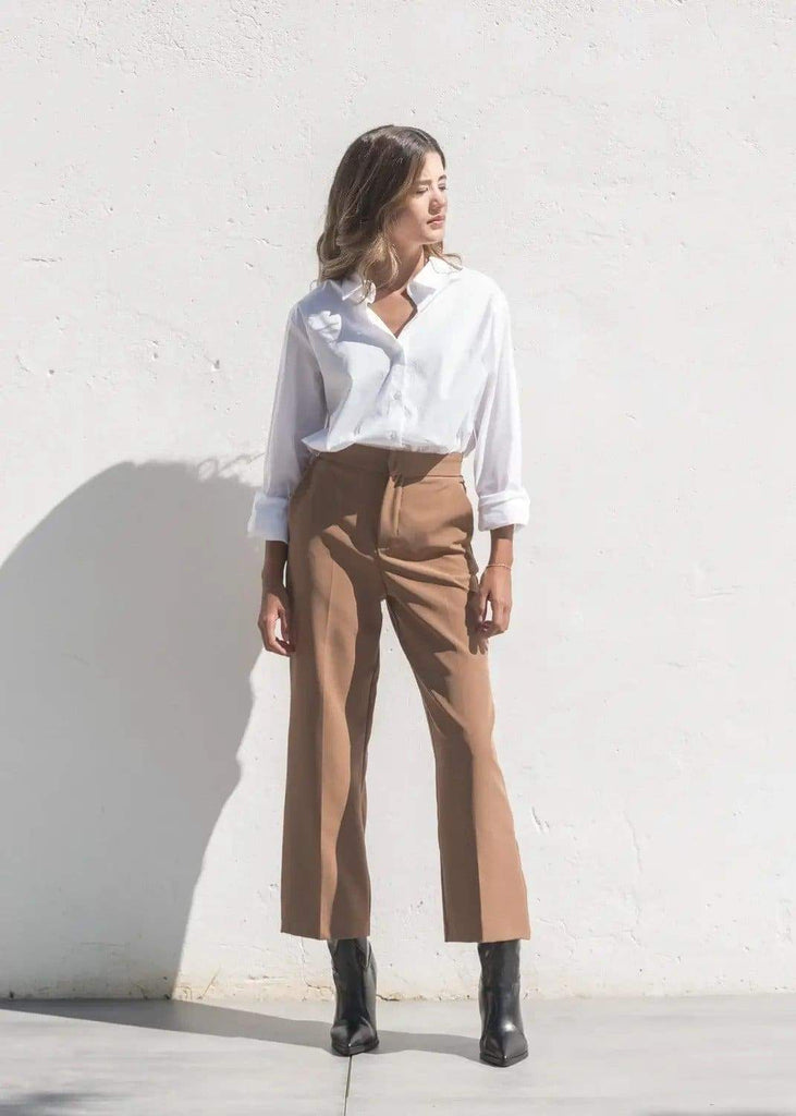 Light Brown Loose Fitting Calf Length Dress Trousers by Linu Uk 8-10