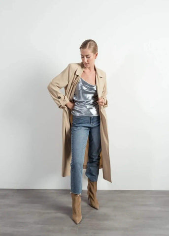 Metallic Grey Sheen Blouse top with Ruched side by Linu Uk 10-12