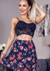 Navy Floral Detailed Mini Skirt by Kat Uk 10-12