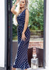 Navy Satin Feel Wide Leg Polka Dot Jumpsuit by Kat Uk 8-12