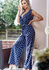 Navy Satin Feel Wide Leg Polka Dot Jumpsuit by Kat Uk 8-12