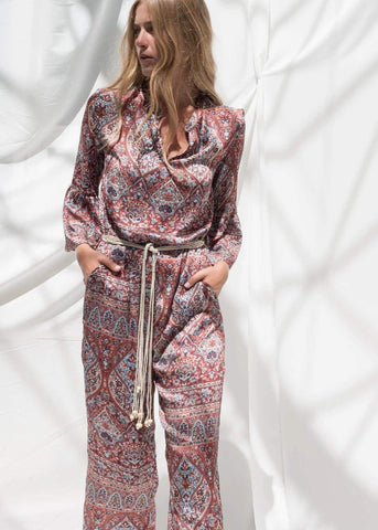 Paisley Retro Print Jumpsuit with Boho Belt by Linu