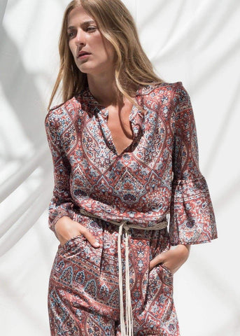 Paisley Retro Print Jumpsuit with Boho Belt by Linu Uk 10-12