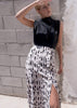 White and Black Print Midi Skirt with side Slit by Linu