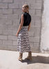 White and Black Print Midi Skirt with side Slit by Linu