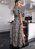 White and Brown Satin Style Leopard Print Maxi Dress by Kat Uk 8-12