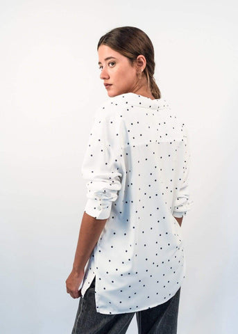 White Polka Dot Loose Fit Blouse Shirt by Linu