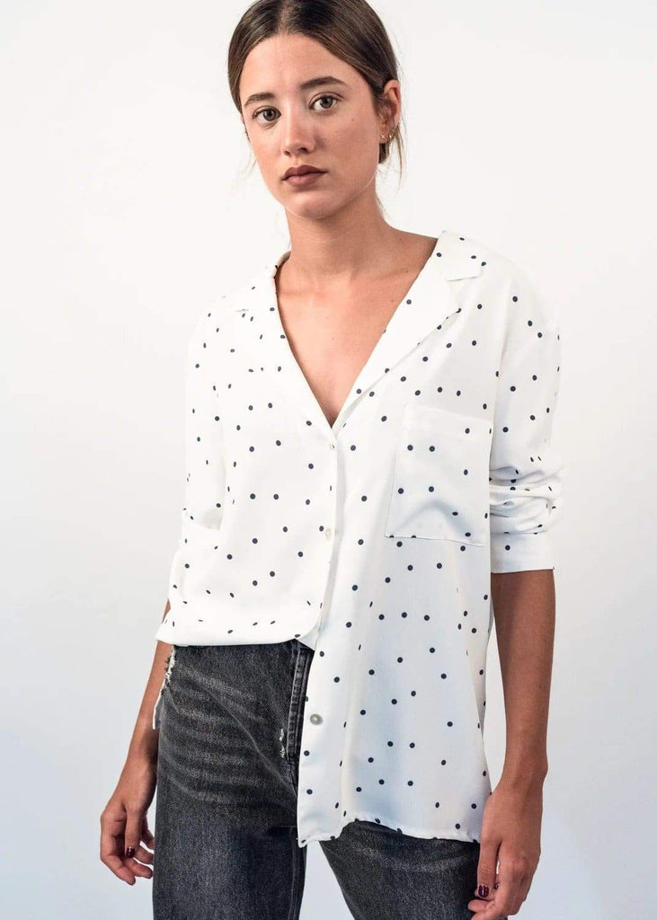 White Polka Dot Loose Fit Blouse Shirt by Linu Uk 10-12