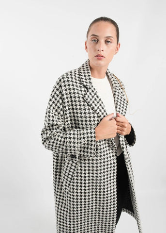 Winter Style Houndstooth Check Coat with Sheen Finish by Linu Uk 10-12
