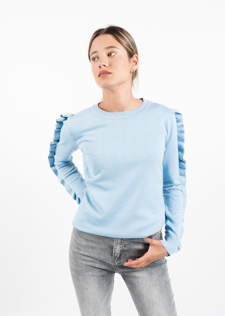 Baby Blue Sweater with Arm Length Ruffle detail by Linu Uk 10-12