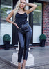 Black Faux Leather High Waist Stretchy Fitted Trousers by Kat Uk 10