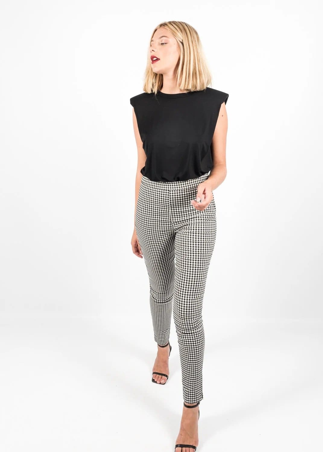 Black and White Small Check Print Trousers by Linu – Threadapy