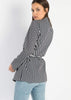 Black White Stripe Blazer Jacket with Collar and Wrapround Belt by Linu