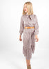 Brown Chain Link Mid-length Dress with Tie Neck Bow by Linu