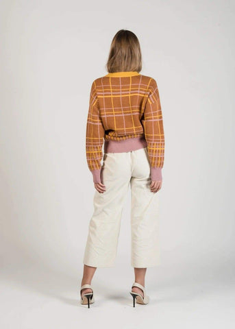 Brown Check Fluffy Jumper with Pastel Colours by Linu