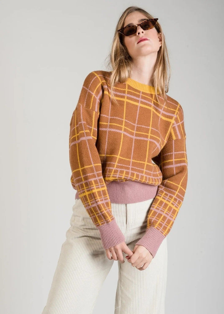 Brown Check Fluffy Jumper with Pastel Colours by Linu Uk 10-12