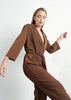 Brown Loose Fit Jumpsuit with Belt and Lapel Style Collar by Linu