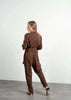 Brown Loose Fit Jumpsuit with Belt and Lapel Style Collar by Linu