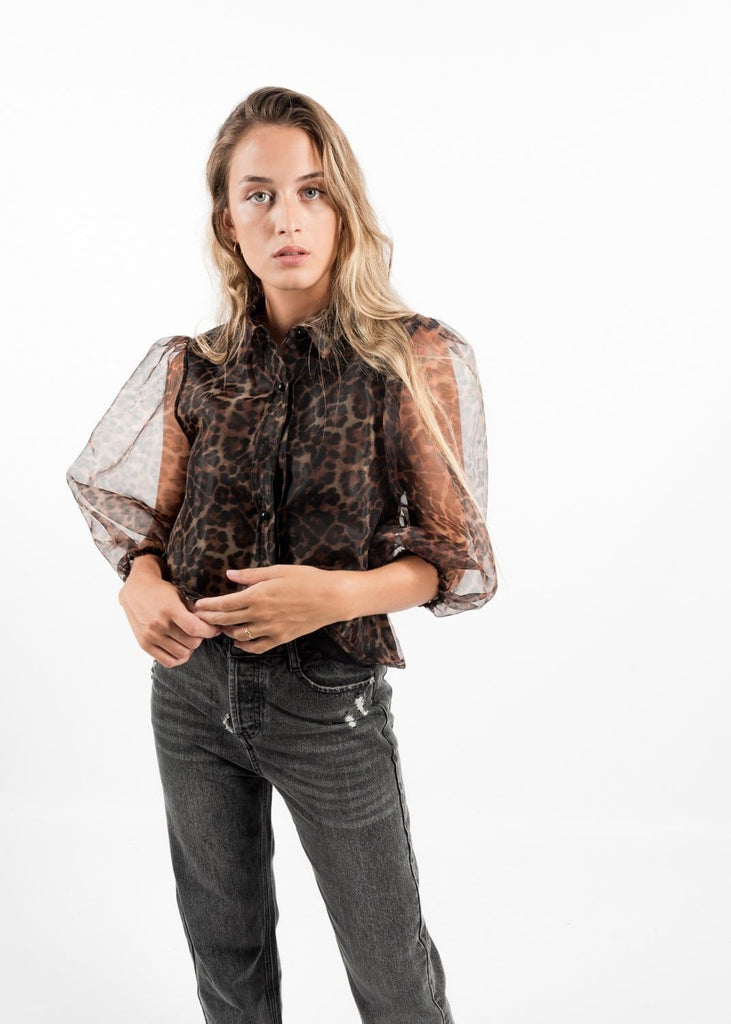 Brown Organza Animal Print Shirt with Undervest by Linu Uk 10-12