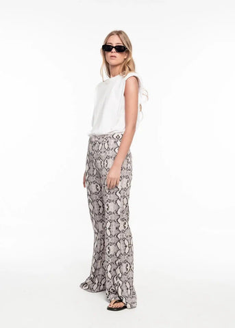 Grey and White Snakeskin Styled Wide Leg Trousers by Linu