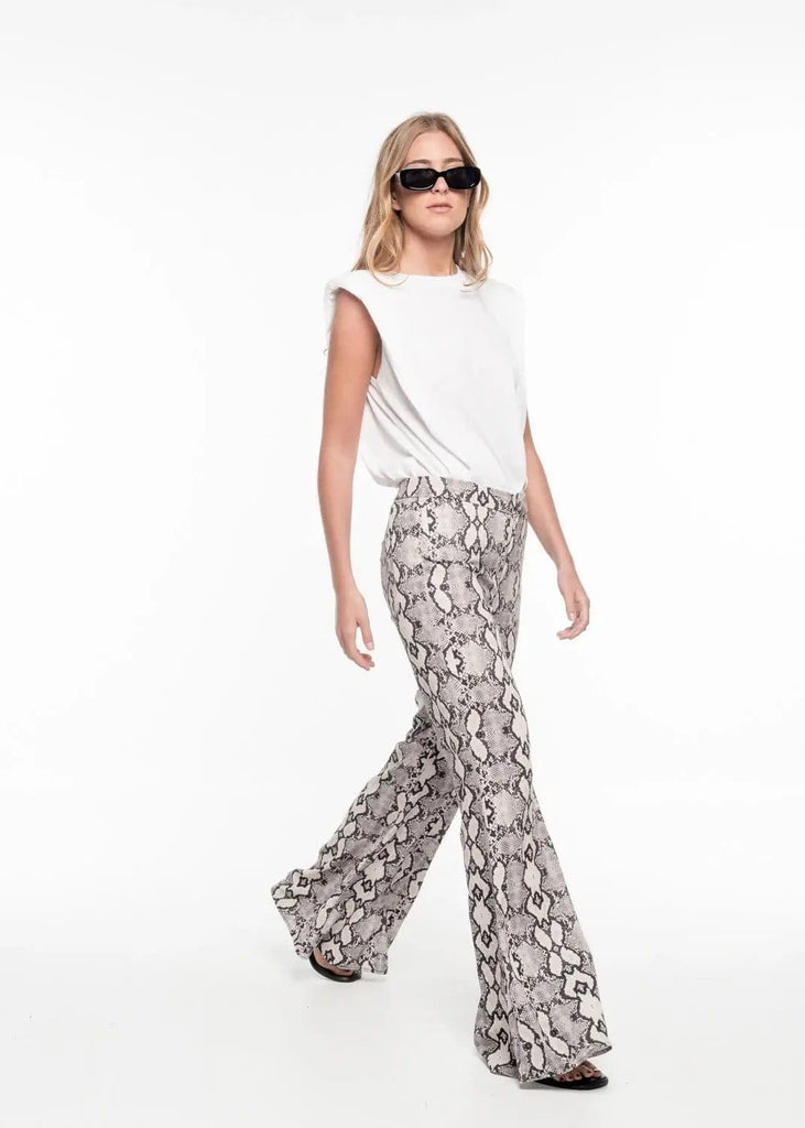 Grey and White Snakeskin Styled Wide Leg Trousers by Linu Uk 10-12