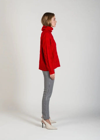 Warm Winter Red Cable Knit Jumper with Roll Neck by Linu