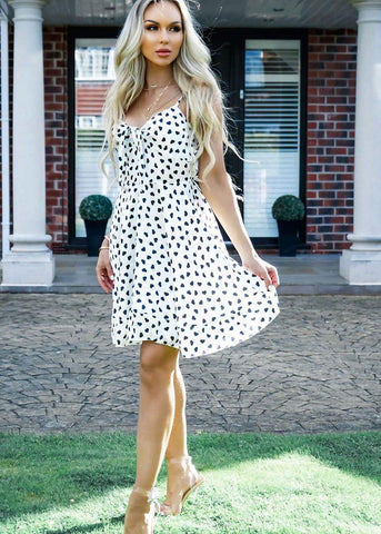 White Ivory Dress with Elegant Heart Print detail by Kat