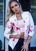 White and Pink Floral Formal Blazer with 3/4 Sleeves by Kat