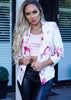White and Pink Floral Formal Blazer with 3/4 Sleeves by Kat