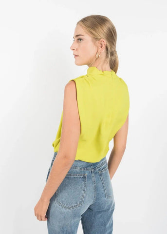 Yellow Pleated Blouse top with Ruffle Effect by Linu